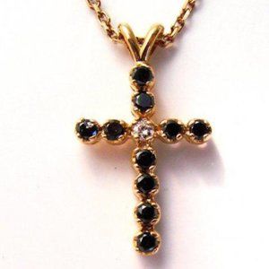Black&White Diamond Cross Pendaent 1.31Ct 14k Y/g